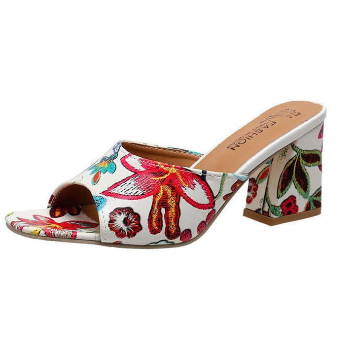 Damen Slip-On Mules mit floralem Allover-Print, mittelhohem Blockabsatz und gepolstertem Komfortfußbett Mune Fashion