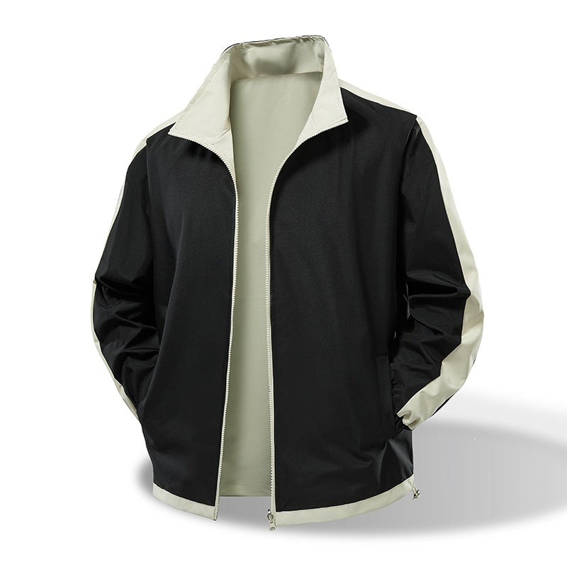Men's Lightweight Windproof Transition Jacket with Stand-Up Collar, Contrast Sleeves & Drawstring Mune Fashion