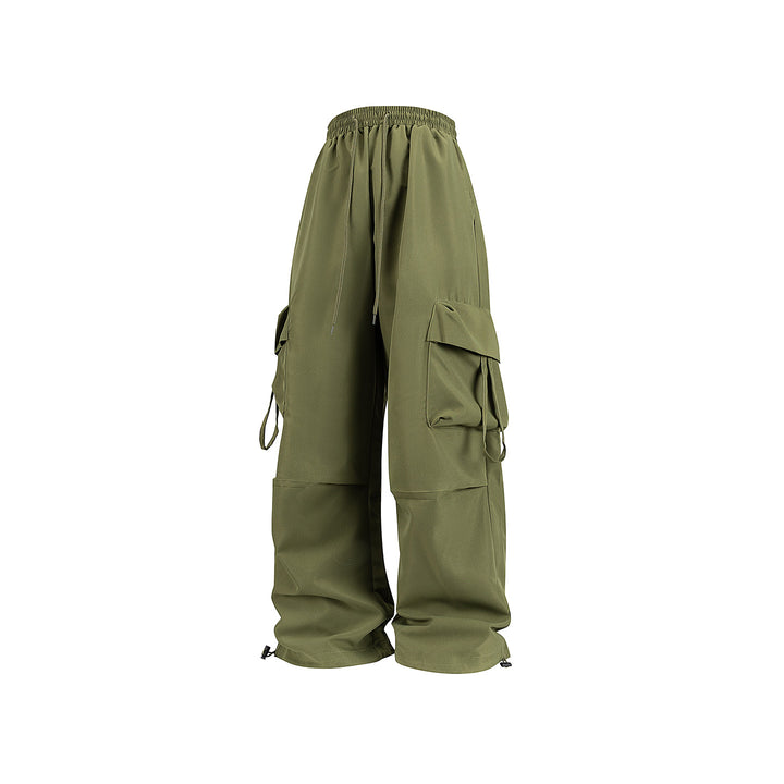 Unisex Wide Cargo Pants in Baggy Cut with Drawstring Waistband, Multiple Flaps, and Adjustable Leg Closures Drune