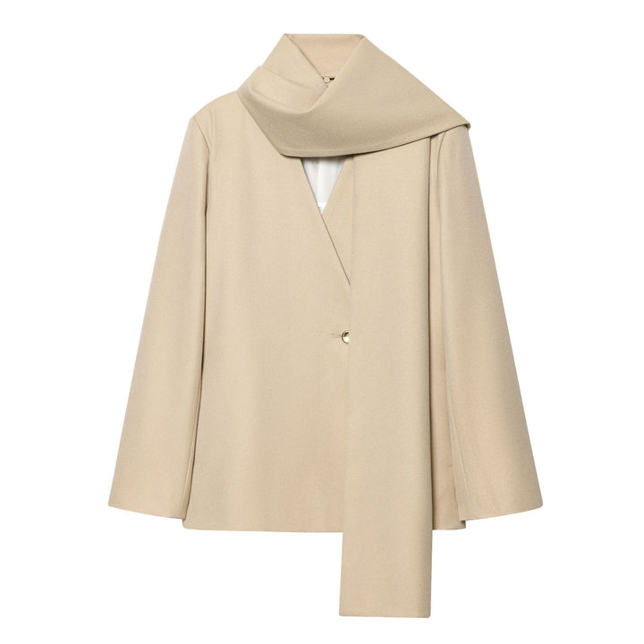 Women's oversized coat with integrated scarf, oversized cape cut and single-breasted button placket Mune Fashion