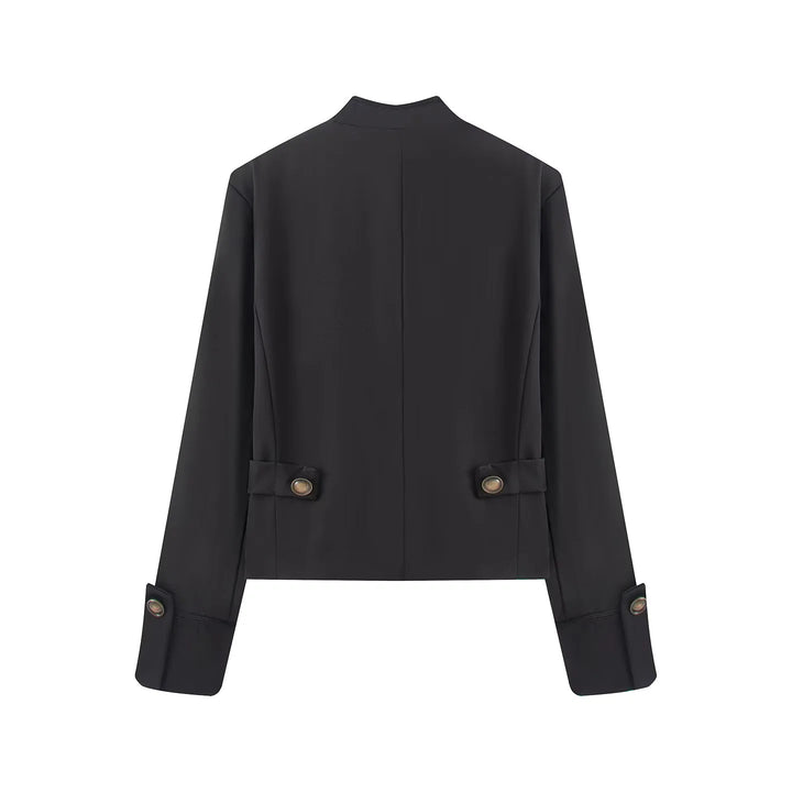 Women's short jacket in uniform style with ornamental cord decoration, stand-up collar and concealed zipper Mune Fashion