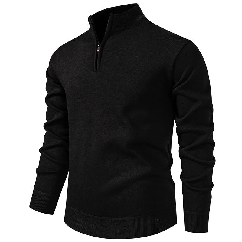 Men's Slim-Fit Fine Knit Sweater with Short Zipper, Stand Collar and Ribbed Hem Mune Fashion