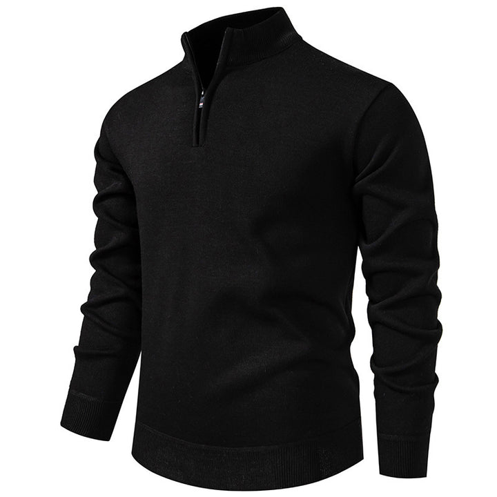 Men's Slim-Fit Fine Knit Sweater with Short Zipper, Stand Collar and Ribbed Hem Mune Fashion