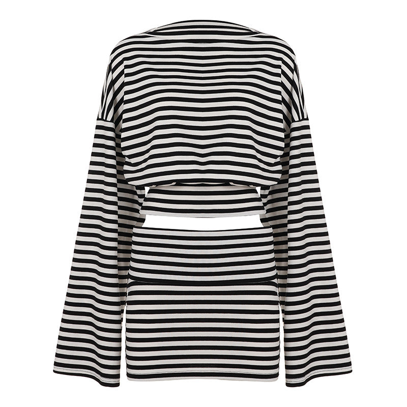 Women striped cut-out long sleeve with wide arm and tailored layering Mune Fashion