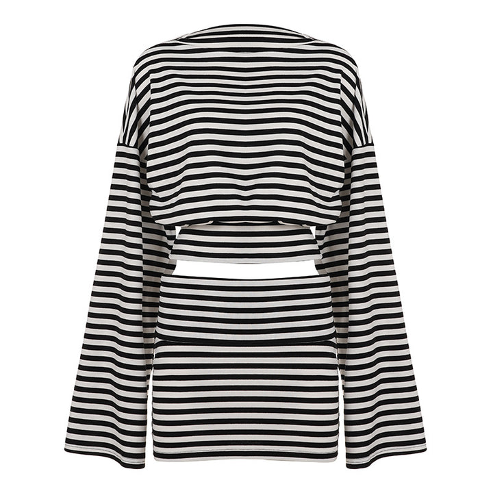 Women striped cut-out long sleeve with wide arm and tailored layering Mune Fashion