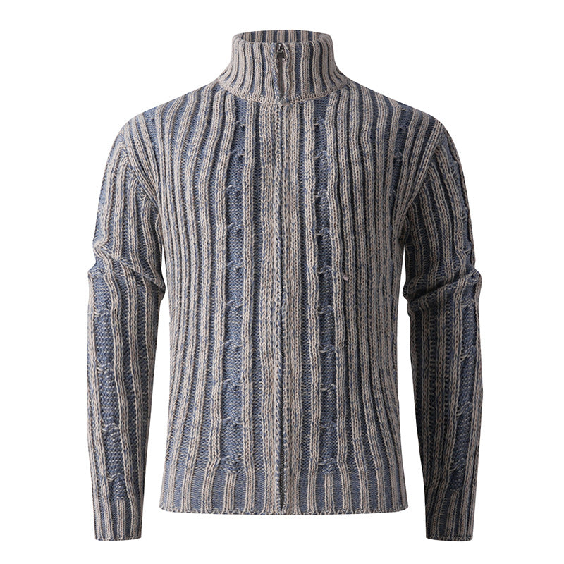 Men's knit cardigan with cable pattern, stand-up collar and full-length zipper Mune Fashion