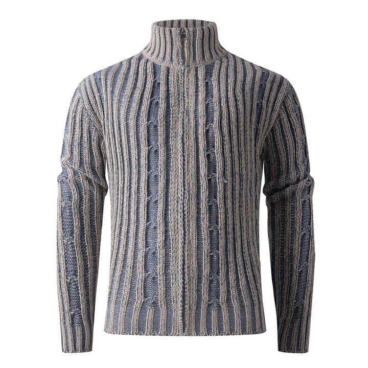 Men's knit cardigan with cable pattern, stand-up collar and full-length zipper Mune Fashion