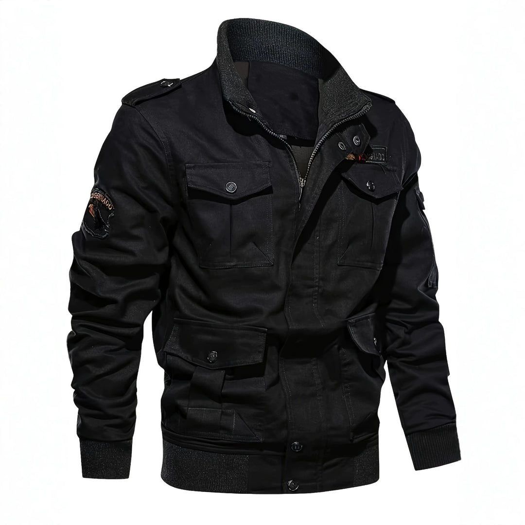 Men's field jacket in military style with multiple pockets and knit collar Mune Fashion