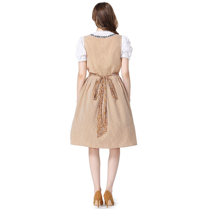 Women’s traditional Oktoberfest dirndl dress with lace blouse, adjustable corset lacing, and floral apron Mune Fashion