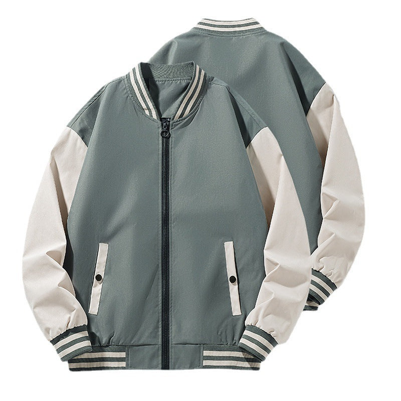 Men's lightweight college bomber jacket with contrasting striped ribbed collar and full zip Mune Fashion