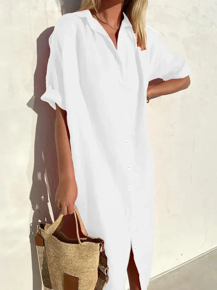 Mune | Elegant Casual Dress for Women with Wide Sleeves and Buttons Dress Made Of Cotton and Linen