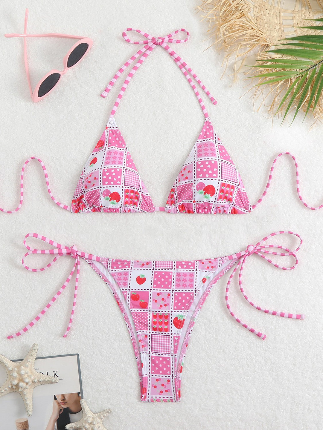 Women's Triangle Bikini Set with Playful Floral Pattern and Fine Ties Mune Fashion