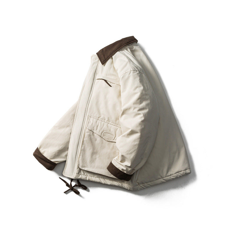 Unisex Padded Boxy Field Jacket with Cord Collar, Flap Pockets and Drawstring Mune Fashion