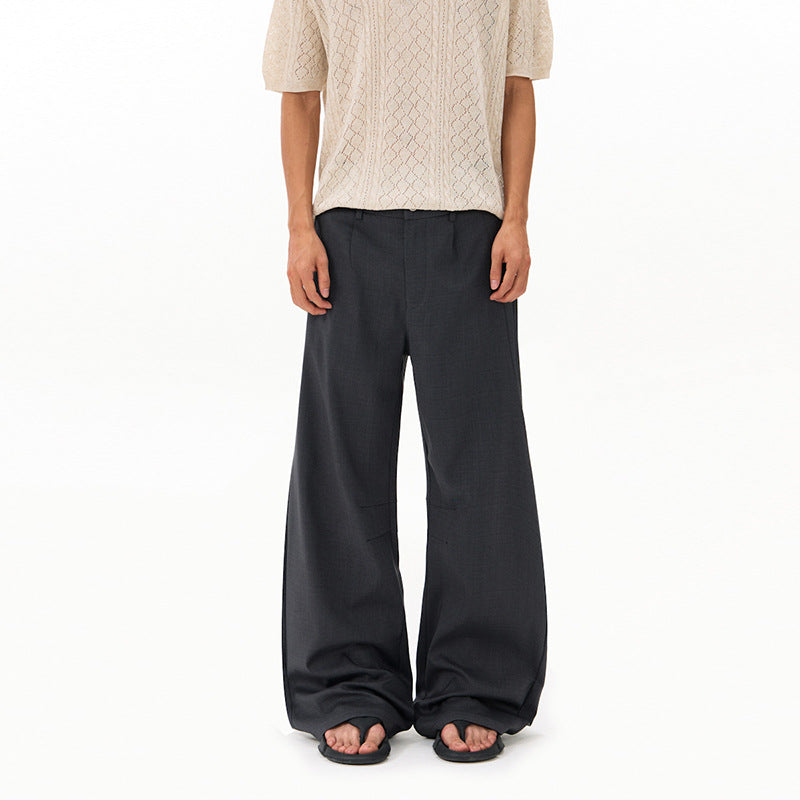 Men's Ultra Wide Wool Blend Suit Trousers in Palazzo Cut with Drop Crotch and Crease Mune Fashion