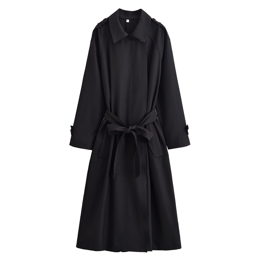 Ladies longer waist-adjustable trench coat with tie belt and epaulettes Mune Fashion