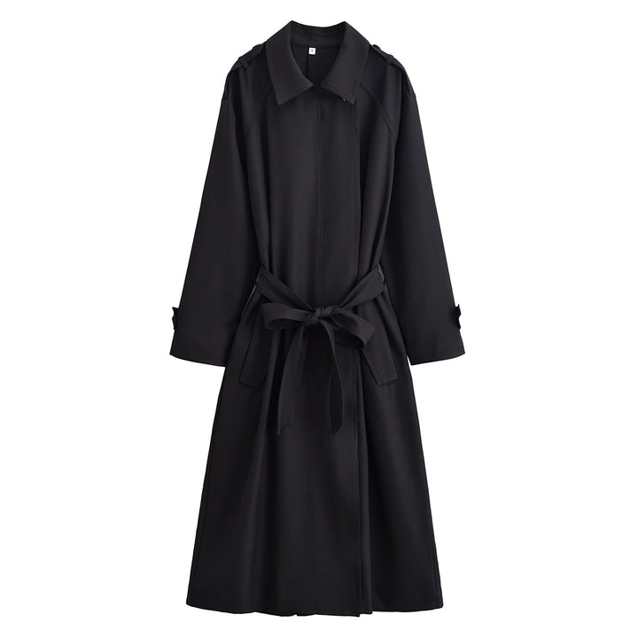 Ladies longer waist-adjustable trench coat with tie belt and epaulettes Mune Fashion