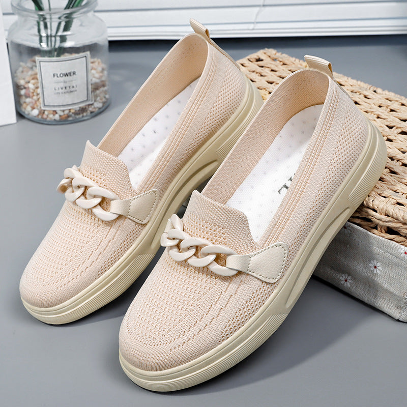 Women's comfortable knit slip-on loafer with elastic entry, decorative chain application and shock-absorbing EVA lightweight sole Mune Fashion