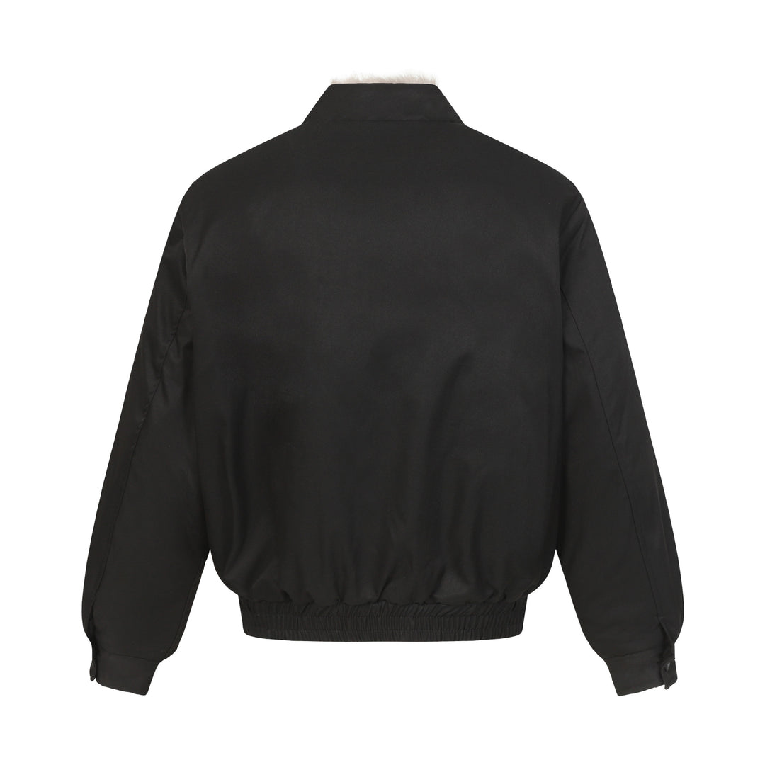 Men's short bomber-style jacket with quilted insulation and faux fur stand-up collar Mune Fashion