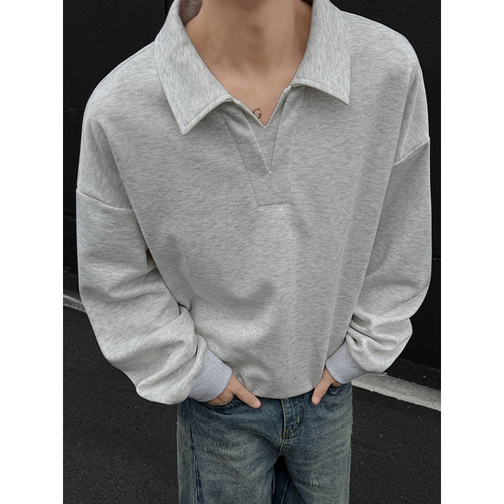Men's Oversized Polo Sweatshirt with Deep V-Neck, Shirt Collar and Ribbed Cuffs Mune Fashion