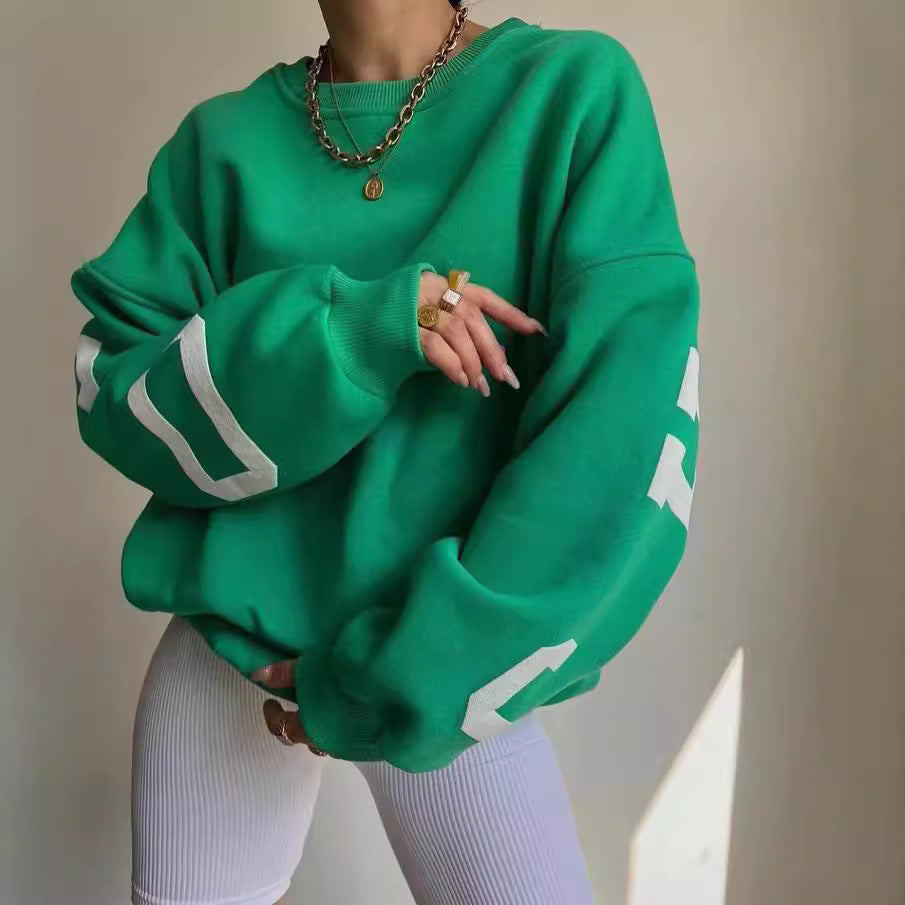 Women's Oversized Sweatshirt with Block Print Sleeves and Wide Drop Shoulder Cut Mune Fashion