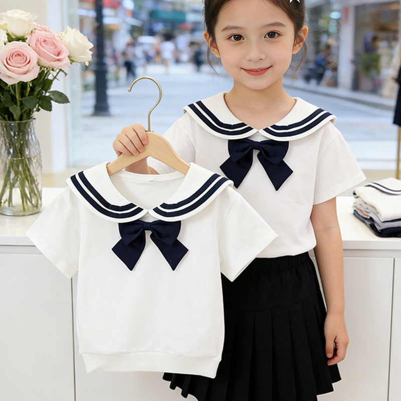 Girl's Sailor T-Shirt with Bow Detail Mune Fashion