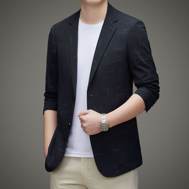 Men's blazer in a slim fit made of textured fabric with rolled-up sleeves Mune Fashion