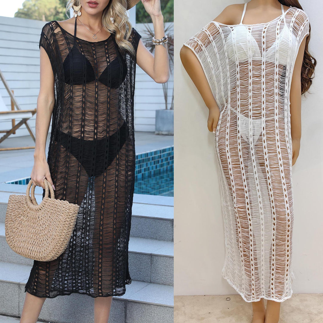 Women's transparent crochet beach cover-up with fringed details Mune Fashion