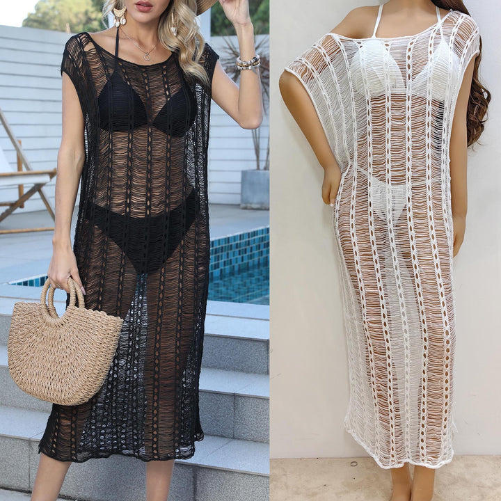 Women's transparent crochet beach cover-up with fringed details Mune Fashion
