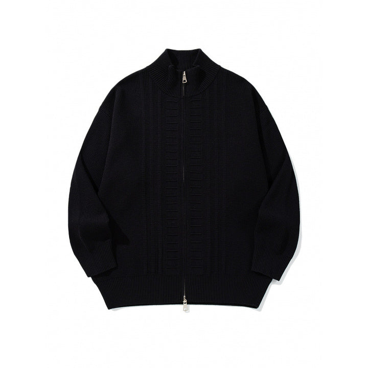 Men's chunky knit zip cardigan with high collar and double zipper Mune Fashion