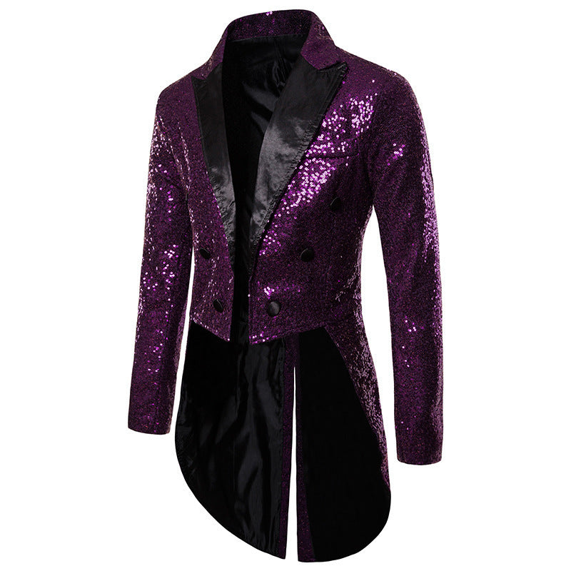 Men's glittered tailcoat with pointed satin lapels, double-breasted and extended swallowtail Mune Fashion