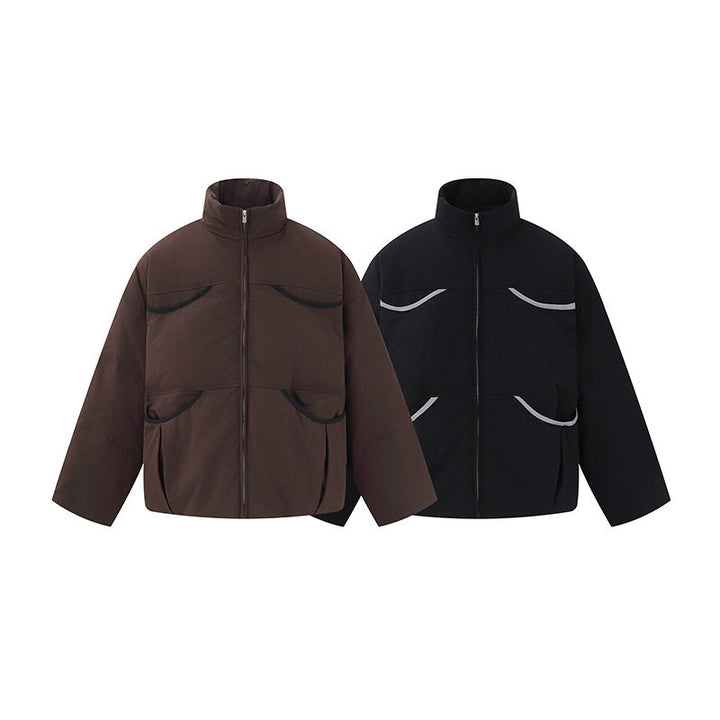 Men's short-cut quilted winter bomber jacket with stand-up collar and contrast-trimmed pockets Mune Fashion