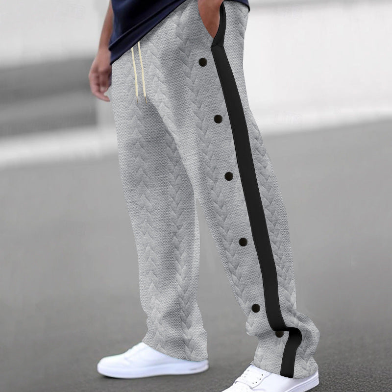 Men's quilted casual pants with continuous snap button placket and contrast stripes Mune Fashion