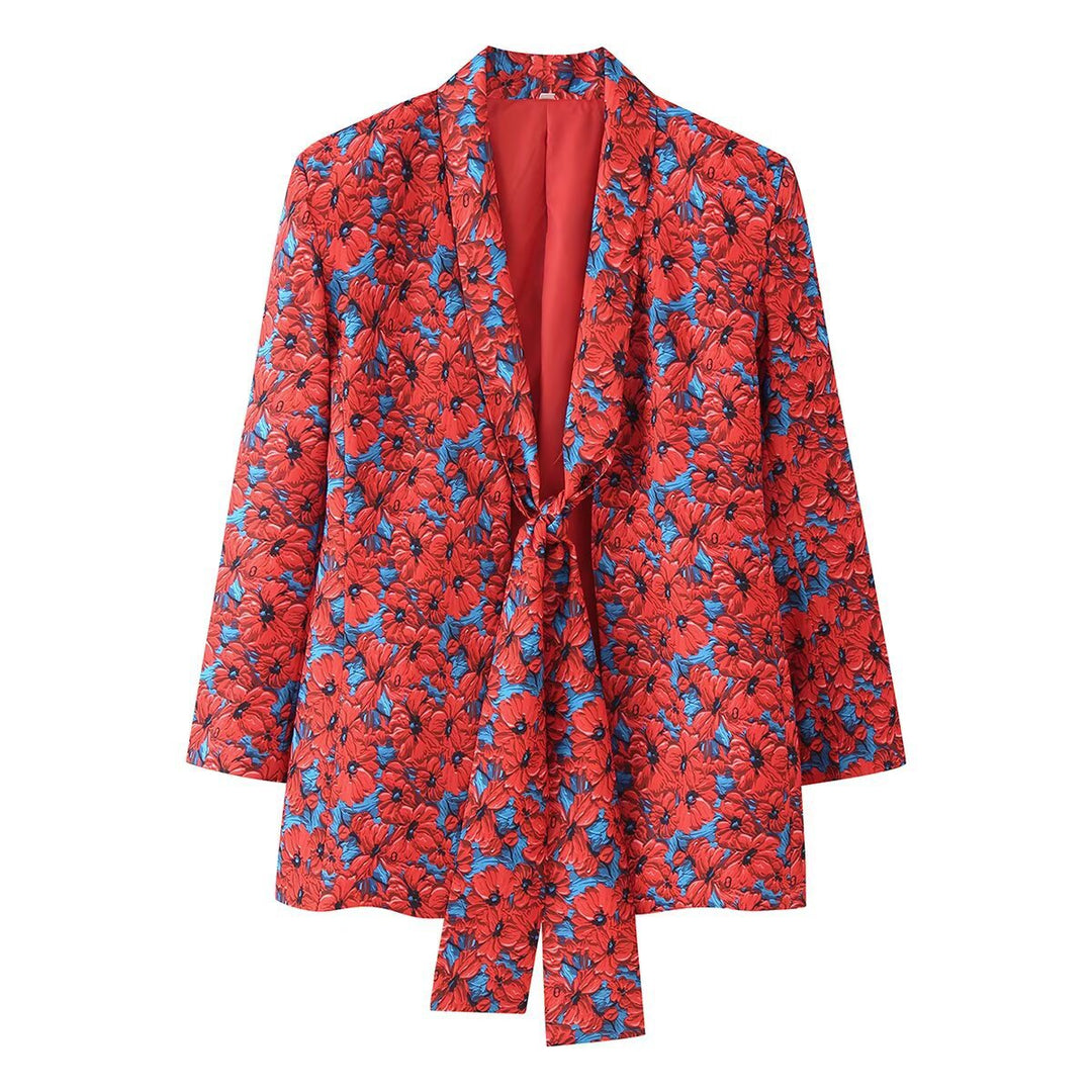 Women's Two-Piece Blazer and Flared Pants Set with Knot Detail Mune Fashion