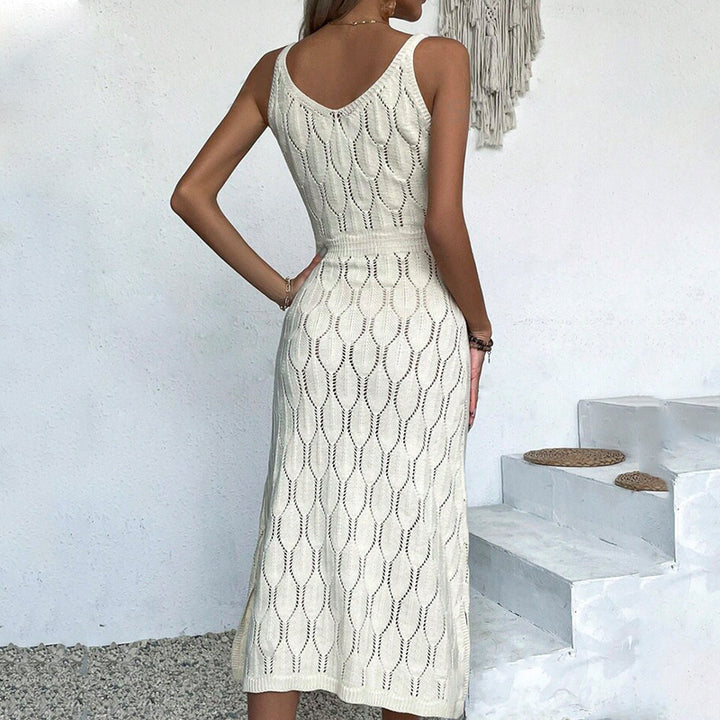 Women's crocheted midi dress with sophisticated pattern mix Mune Fashion