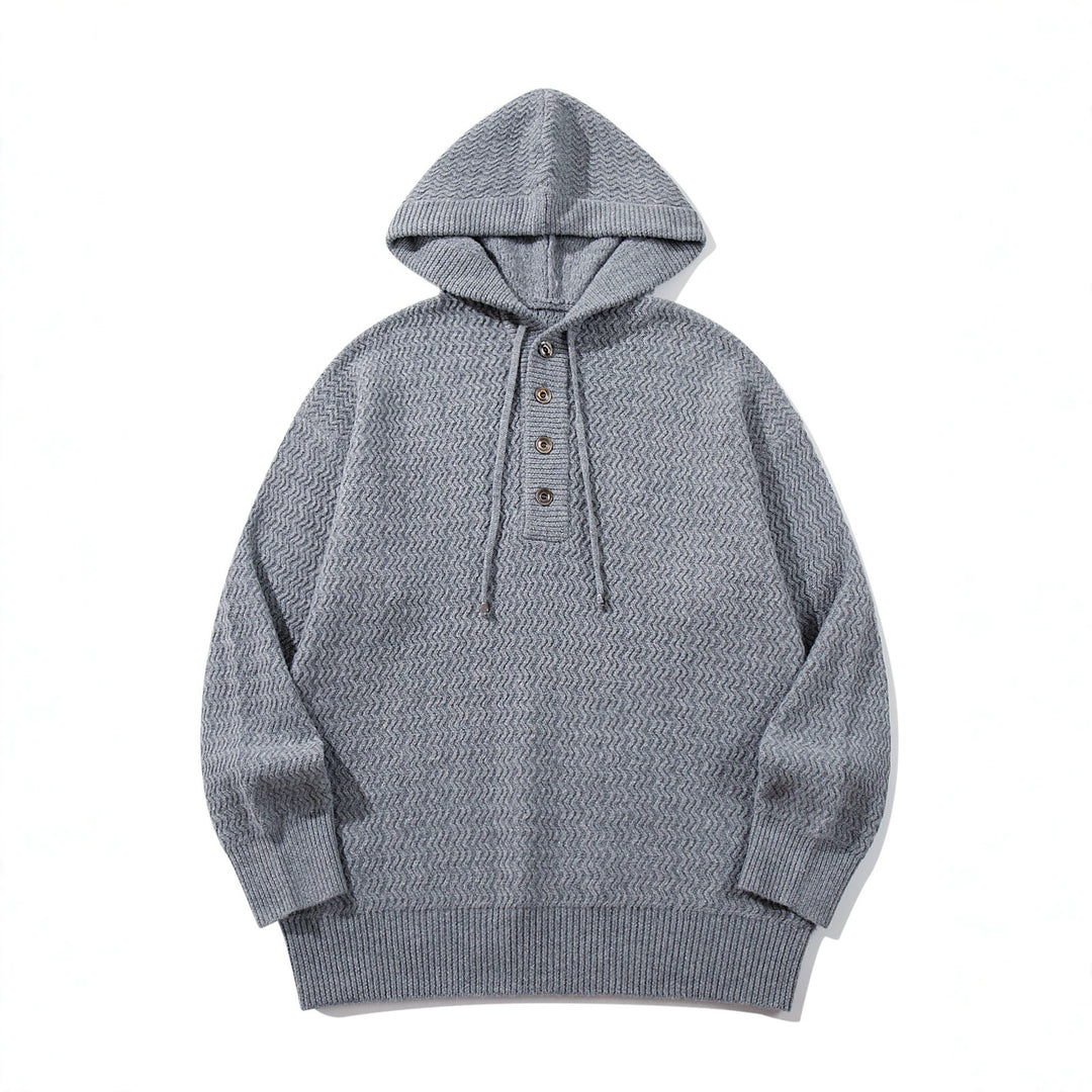 Unisex Structured Hooded Knit Sweater with Henley Button Placket Mune Fashion