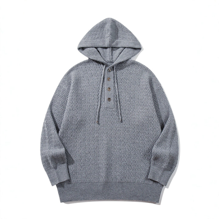 Unisex Structured Hooded Knit Sweater with Henley Button Placket Mune Fashion