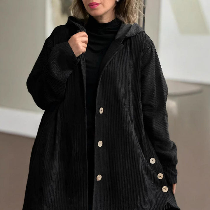 Women's Long Hooded Knitted Cardigan with Ribbed Texture, Button Placket and Side Pockets Mune Fashion