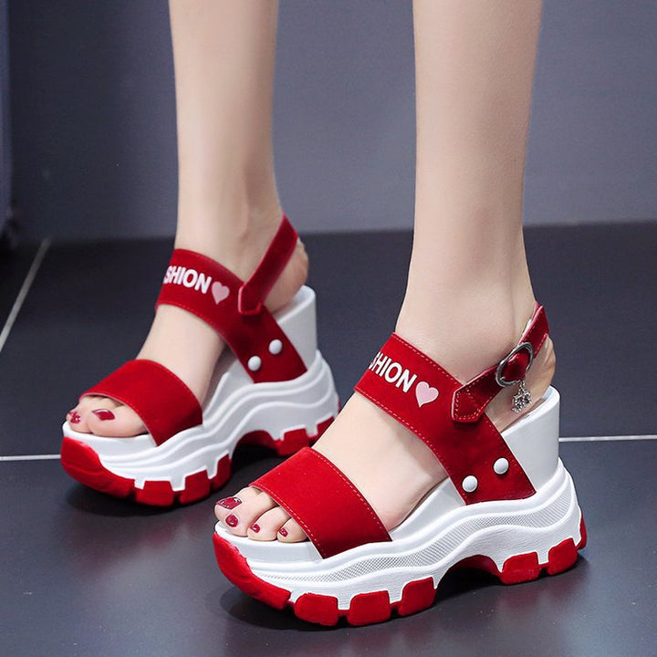 Women’s Platform Sandals with thick profile sole, adjustable ankle strap and decorative pendant Mune Fashion