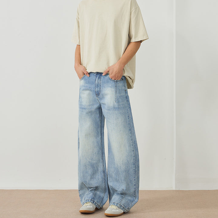 Men's Extreme Baggy Denim Pants in Floor-Length Palazzo Cut with Deep Crotch Mune Fashion