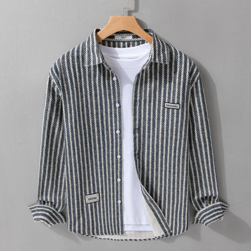 Men's Textured Shirt Jacket Overshirt with Diagonal Herringbone Structure Mune Fashion