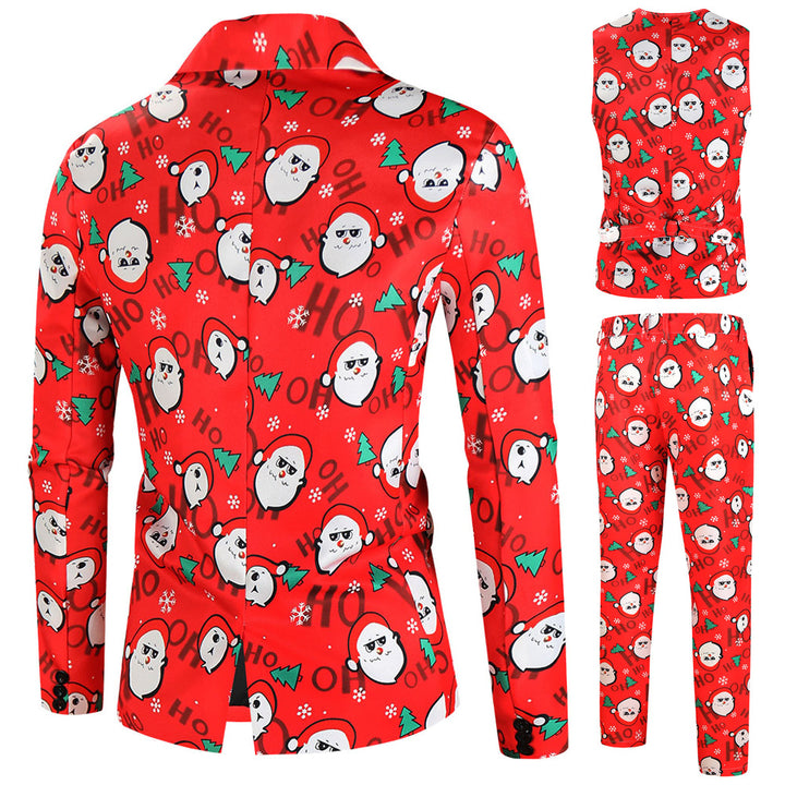 Men's Christmas Suit Set with Patterned Jacket, Vest, and Pants Mune Fashion
