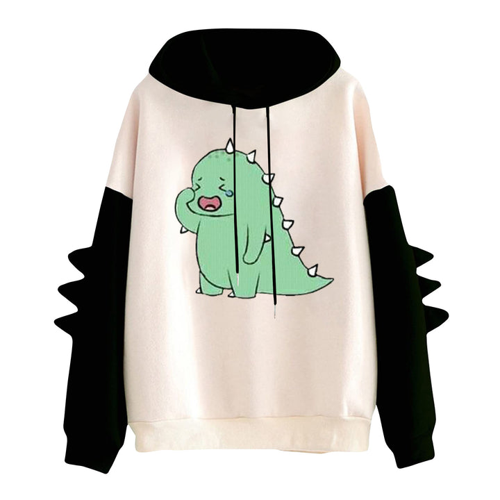 Women's hooded pullover with cute dinosaur print and three-dimensional sleeve details Mune Fashion
