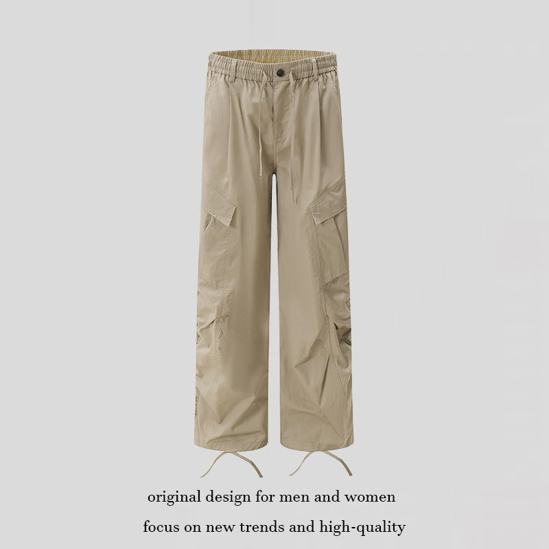 Women's Wide Cargo Palazzo Pants with Drawstring Waistband and Adjustable Hem Cords Mune Fashion