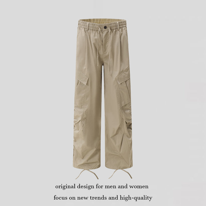 Women's Wide Cargo Palazzo Pants with Drawstring Waistband and Adjustable Hem Cords Mune Fashion