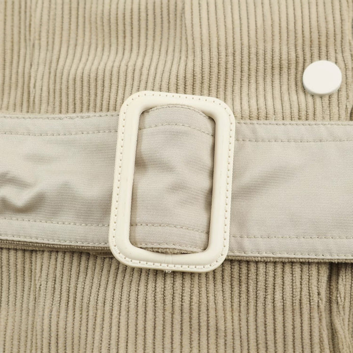 Women's fine cord jacket with waist belt and asymmetrical snap button placket Mune Fashion