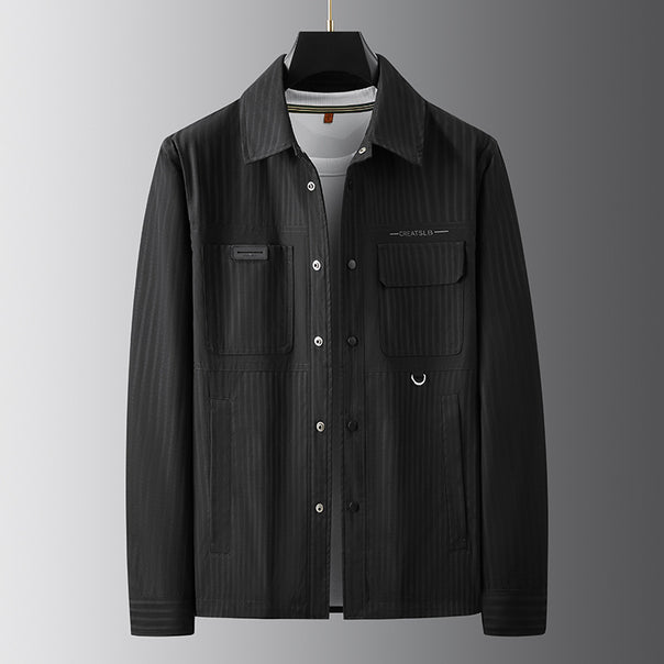 Men's utility transitional jacket in overshirt style with patch pockets and pinstripe texture Mune Fashion