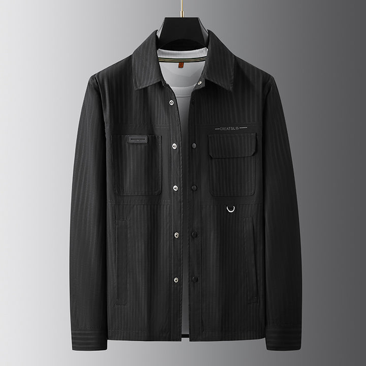 Men's utility transitional jacket in overshirt style with patch pockets and pinstripe texture Mune Fashion