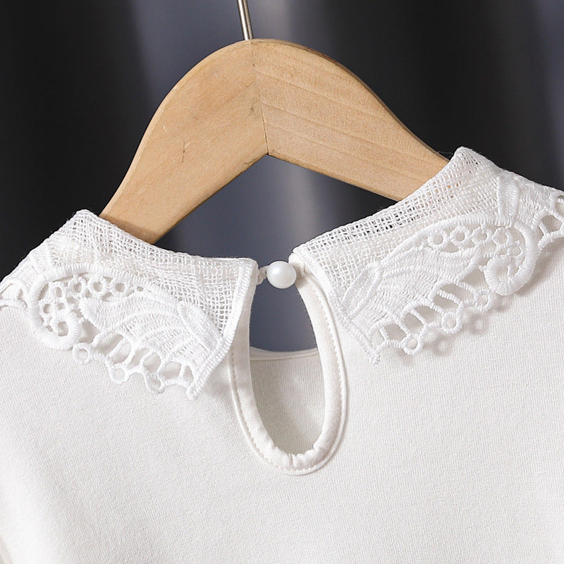 Girls fashionable blouse with elegant tulle sleeves and artistic lace decoration Mune Fashion