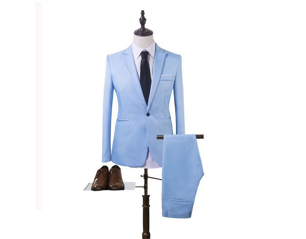 Men's slim two-piece suit set made of fine wool blend with narrow lapel Mune Fashion