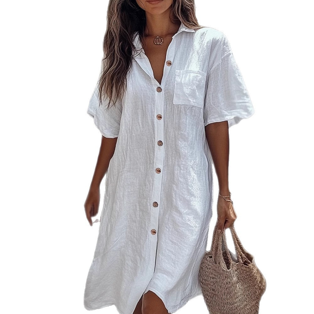 Women’s Linen Maxi Dress with Elegant Button Details Mune Fashion